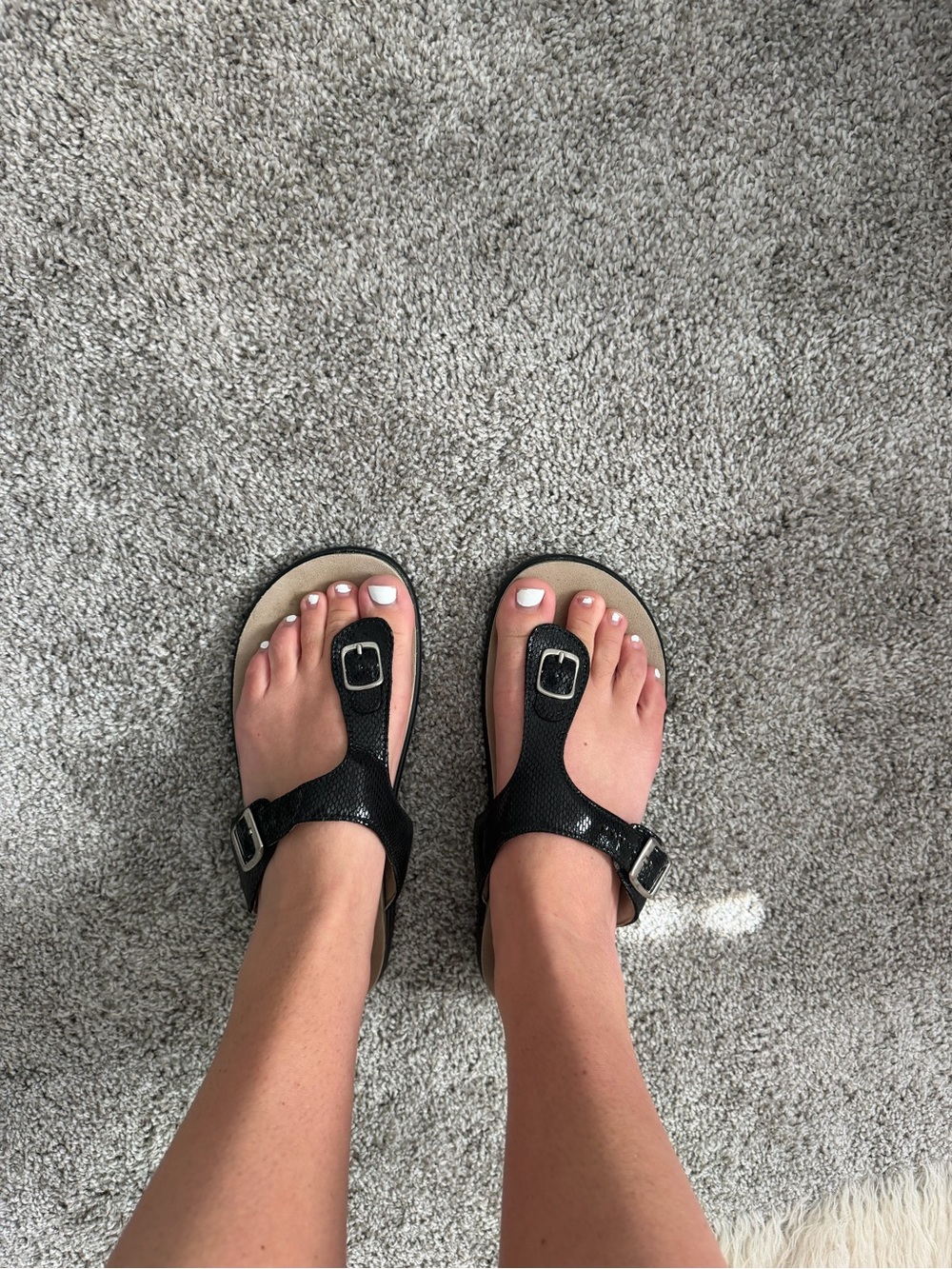SAS Black T-Strap Buckle Sandals